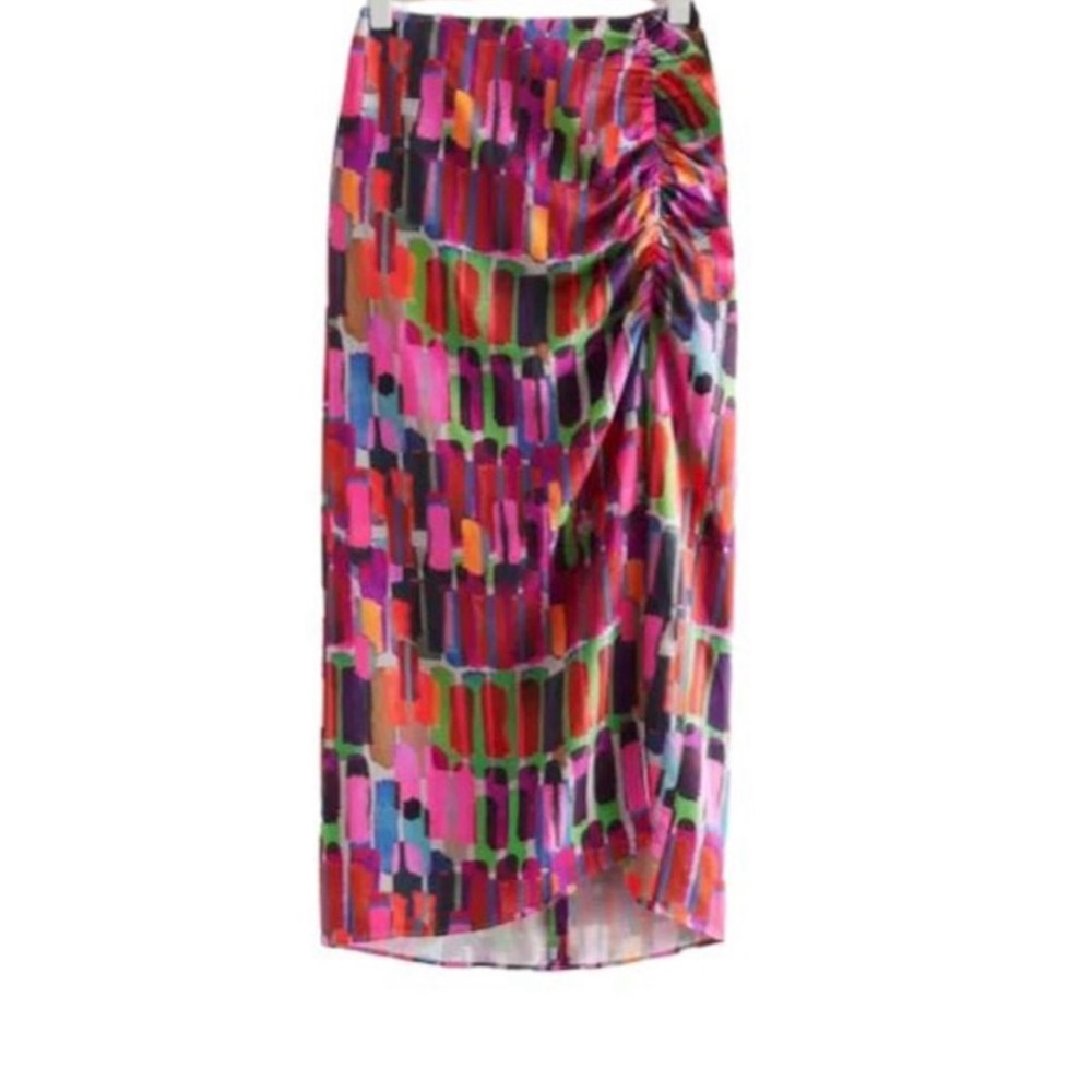 Multicolor Cotton Midi Skirt - Picture 2 of 2